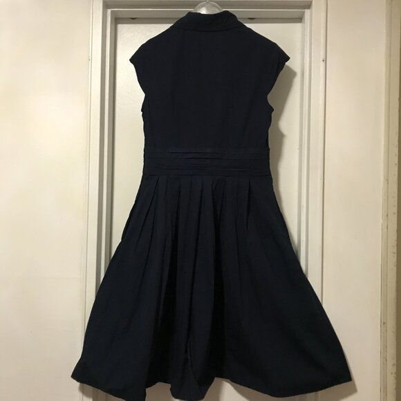 Eshakti 100% Cotton Fit-flare Shirt Dress Cap Sleeves Pockets Navy Womens Large - Picture 4 of 9